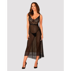 Чорна напівпрозора довга сорочка з асиметричним кроєм Obsessive Estiqua Chemise Black, XL/2XL