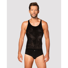 Чёрная мужская полупрозрачная майка-борцовка с узором Obsessive T103 Tank Top Black, S/M/L
