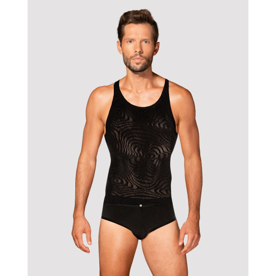 Чёрная мужская полупрозрачная майка-борцовка с узором Obsessive T103 Tank Top Black, S/M/L