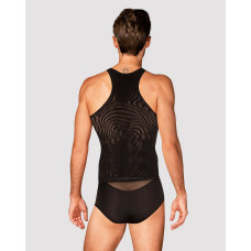 Чёрная мужская полупрозрачная майка-борцовка с узором Obsessive T103 Tank Top Black, S/M/L