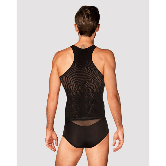 Чёрная мужская полупрозрачная майка-борцовка с узором Obsessive T103 Tank Top Black, S/M/L