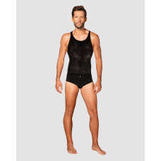 Чёрная мужская полупрозрачная майка-борцовка с узором Obsessive T103 Tank Top Black, S/M/L
