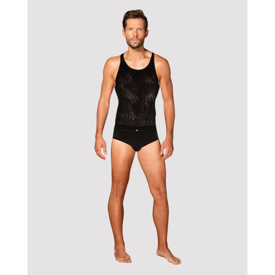 Чёрная мужская полупрозрачная майка-борцовка с узором Obsessive T103 Tank Top Black, S/M/L
