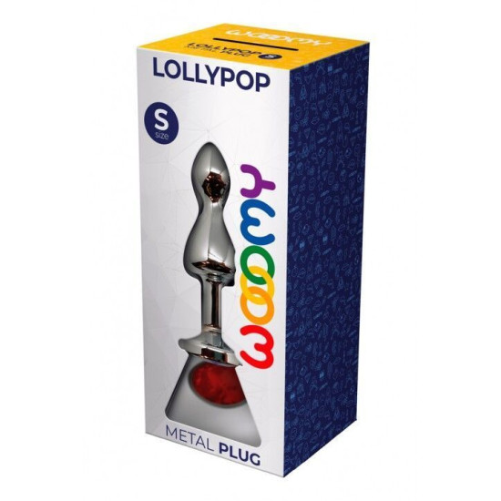 Металева анальна пробка з червоним кристалом, діаметр 2,8 см, червона Wooomy Lollypop Double Ball Metal Plug Red, S