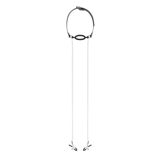 Зажимы для сосков с силиконовым кляпом, чёрные Bedroom Fantasies Nipple Clamps & Silicone Gag Ring