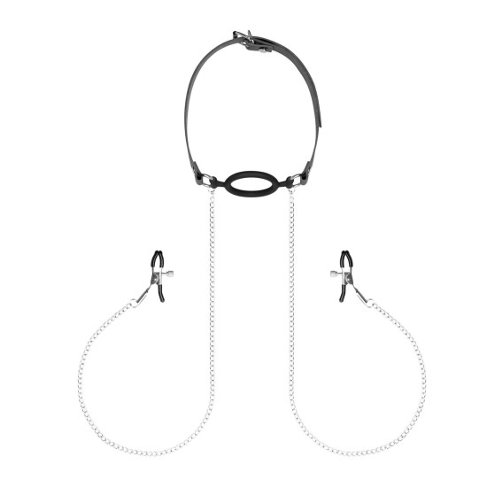Зажимы для сосков с силиконовым кляпом, чёрные Bedroom Fantasies Nipple Clamps & Silicone Gag Ring