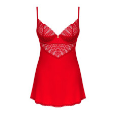 Пеньюар (сорочка и стринги), красный Obsessive Ingridia Chemise & Thong Red, M/L
