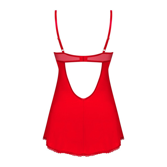 Пеньюар (сорочка і стрінги), червоний Obsessive Ingridia Chemise & Thong Red, M/L