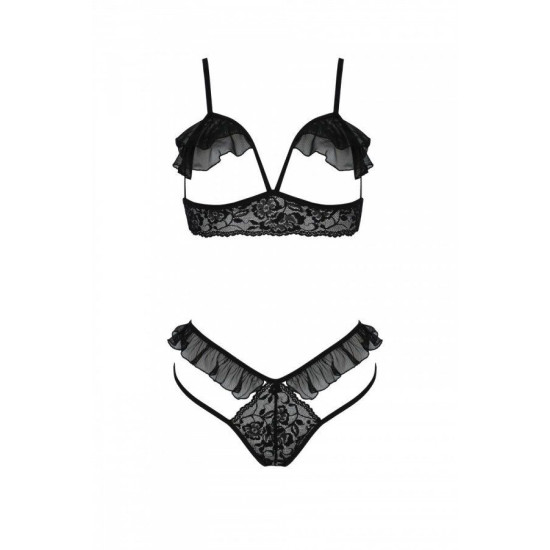 Еротичний комплект з відкритими чашками, чорний Passion Dolly Set Black, XXL/XXXL