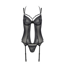 Корсет (с креплениями для чулок, трусики в комплекте), чёрный Passion DROSERA CORSET black, L/XL