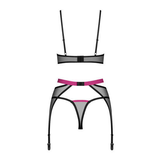 Комплект, прозрачный лиф на косточках, стринги, пояс Obsessive Novenes 3-Pcs Set, M/L