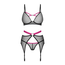 Комплект, прозрачный лиф на косточках, стринги, пояс Obsessive Novenes 3-Pcs Set, M/L