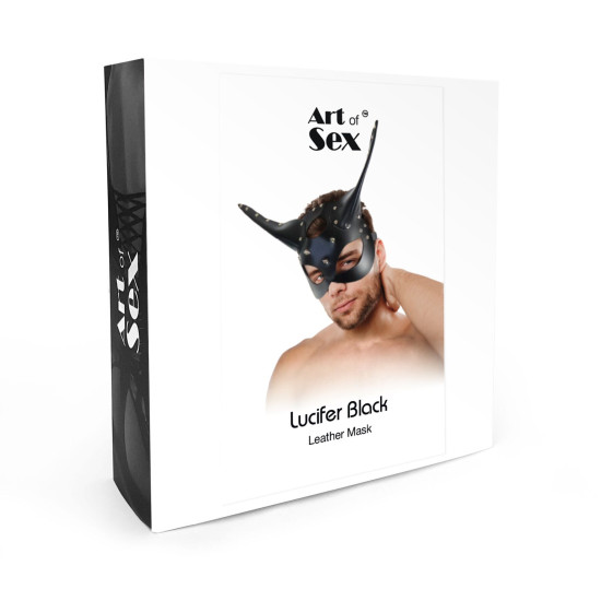 Мужская БДСМ маска из кожи Art of Sex Lucifer Black
