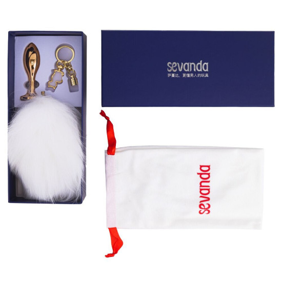 Анальная пробка с белым кроличьим хвостом, форма розы Lockink Sevanda White Bunny-Tail Anal Rose-Shape Plug