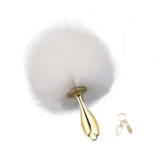 Анальная пробка с белым кроличьим хвостом, форма розы Lockink Sevanda White Bunny-Tail Anal Rose-Shape Plug