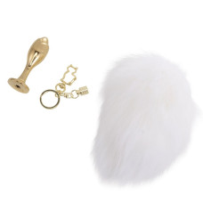 Анальна пробка з білим кролячим хвостом, форма троянди Lockink Sevanda White Bunny-Tail Anal Rose-Shape Plug