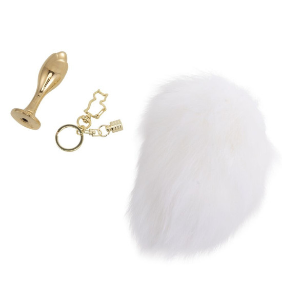 Анальная пробка с белым кроличьим хвостом, форма розы Lockink Sevanda White Bunny-Tail Anal Rose-Shape Plug