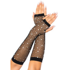 Мітенки з рибальської сітки зі стразами, чорні Leg Avenue Rhinestone Fishnet Arm Warmers Black