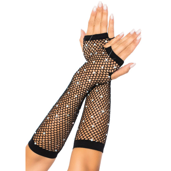 Митенки из рыболовной сетки со стразами, черные Leg Avenue Rhinestone Fishnet Arm Warmers Black