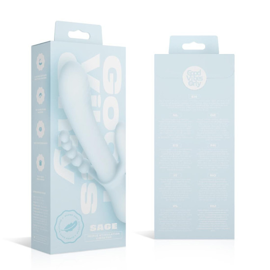 Вибратор с тройной стимуляцией из мягкого силикона, голубой Good Vibes Only Sage Triple Stimulation Vibe Soft Silicone Blue