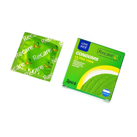 Ультратонкі презервативи з ароматом м'яти, 3 шт Recare Ultra Thin Mint Condoms