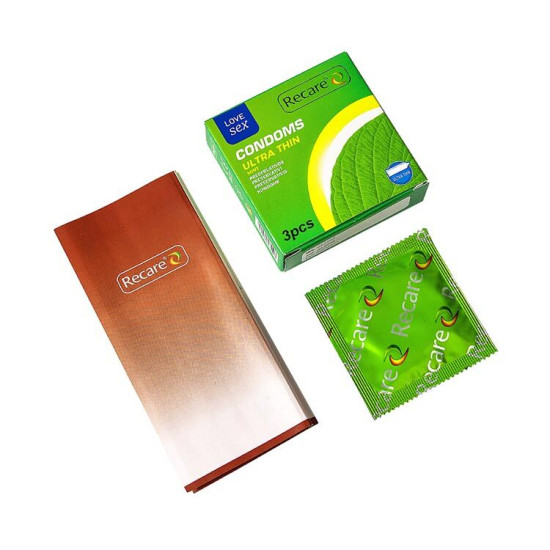 Ультратонкі презервативи з ароматом м'яти, 3 шт Recare Ultra Thin Mint Condoms