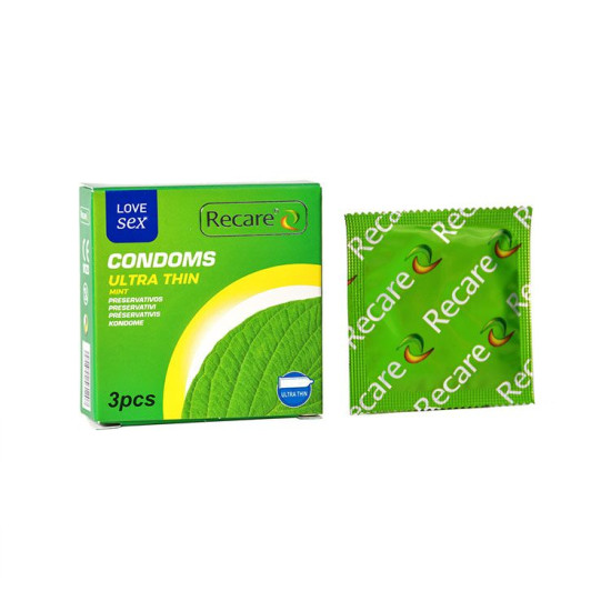 Ультратонкі презервативи з ароматом м'яти, 3 шт Recare Ultra Thin Mint Condoms