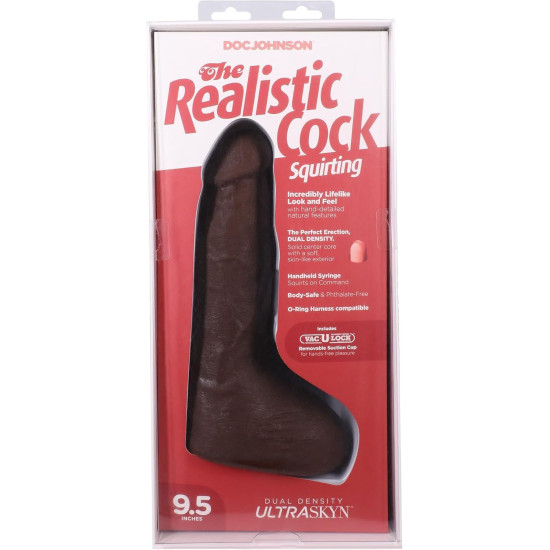 Кончающий фаллоимитатор, длина 24.1 см Doc Johnson The Realistic Cock ULTRASKYN - Squirting 9,5 Inch Chocolate