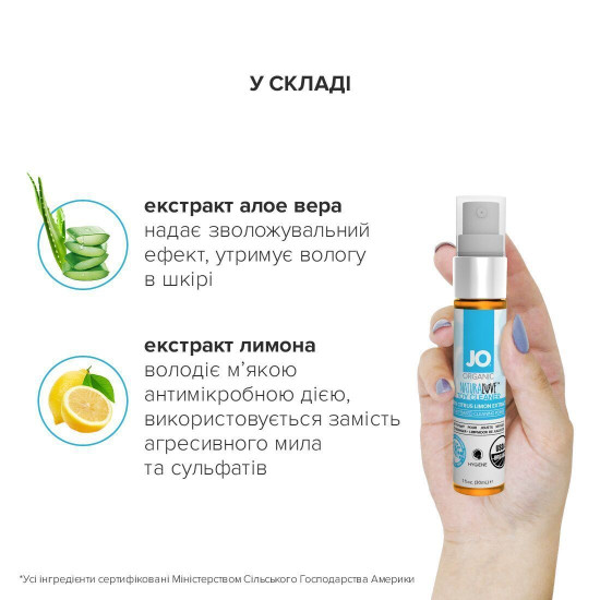 Распродажа! Очищающий спрей JO NATURALOVE - ORGANIC (30 мл) (срок 07.2023)