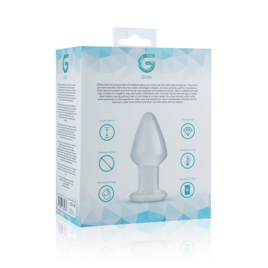 Скляна анальна пробка, довжина 8 см, діаметр 4,4 см, прозора Gildo Glass Buttplug No. 25