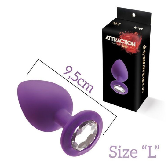 Анальна пробка з кристалом, довжина 9,5 см, діаметр 4 см, фіолетова MAI Attraction Toys №49 Purple