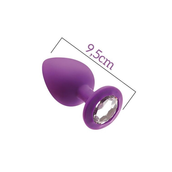 Анальна пробка з кристалом, довжина 9,5 см, діаметр 4 см, фіолетова MAI Attraction Toys №49 Purple