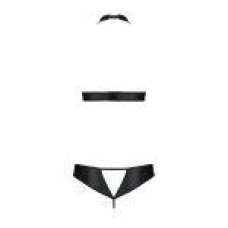 Комплект из экокожи с люверсами (топ и трусики), черный Passion Malwia Set With Open Bra Black, L/XL