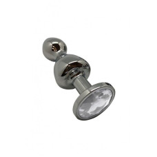 Металева анальна пробка з кристалом, діаметр 2,8 см, срібляста Wooomy Lollypop Double Ball Metal Plug, S