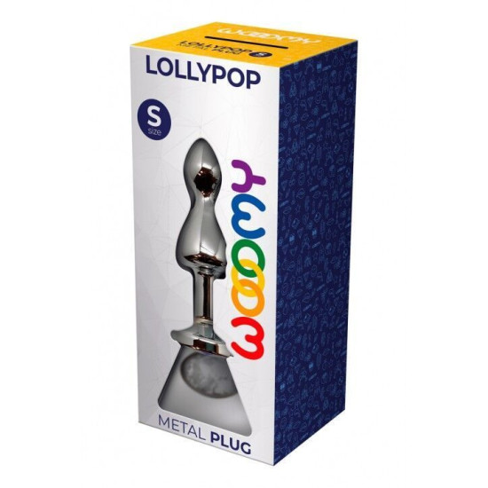 Металева анальна пробка з кристалом, діаметр 2,8 см, срібляста Wooomy Lollypop Double Ball Metal Plug, S