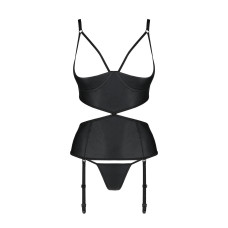Корсет з відкритими грудьми, стринги в наборі, чорний Passion Jannies Corset Black, S/M