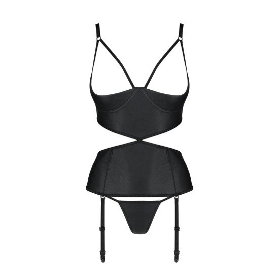 Корсет з відкритими грудьми, стринги в наборі, чорний Passion Jannies Corset Black, S/M