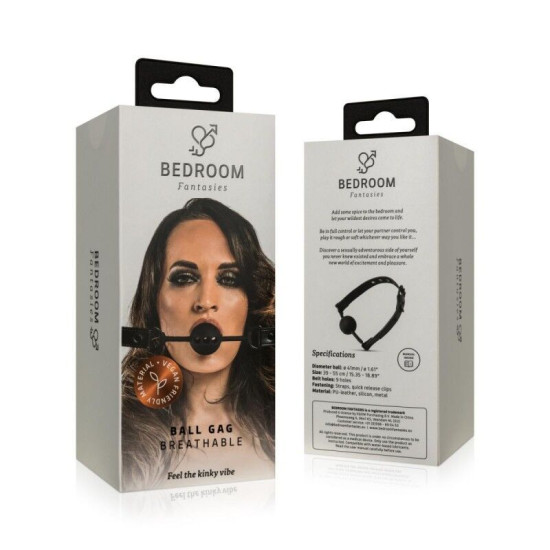 Повітропроникний кляп з ремінцем, чорний Bedroom Fantasies Breathable Silicone Ball Gag