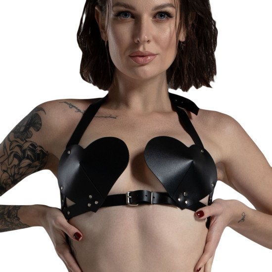 Ліф «Серце» з натуральної шкіри, чорний Feral Feelings Black Hearts Bra