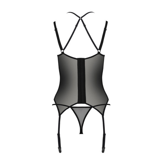 Корсет (с креплениями для чулок, трусики в комплекте), чёрный Passion DROSERA CORSET black, S/M