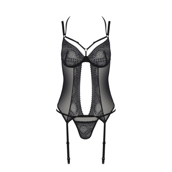 Корсет (с креплениями для чулок, трусики в комплекте), чёрный Passion DROSERA CORSET black, S/M