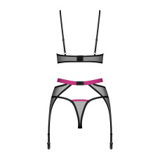 Комплект, прозрачный лиф на косточках, стринги, пояс Obsessive Novenes 3-Pcs Set, XL/2XL