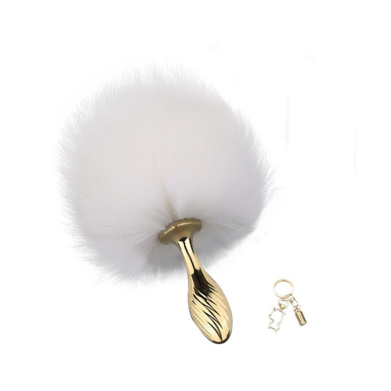 Анальная пробка с белым кроличьим хвостом, форма груши Lockink Sevanda White Bunny-Tail Anal Pear-Shape Plug