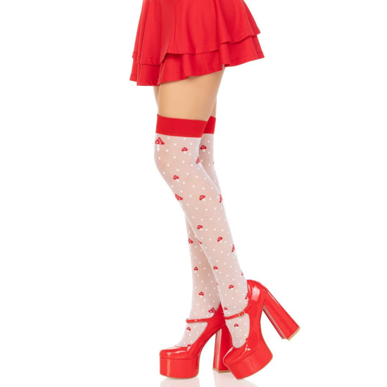 Чулки с узором в горошек Leg Avenue Polka Dot Mushroom Thigh Highs, One Size