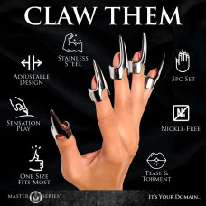 Набір кілець з кігтями, сріблястий Master Series Five-Piece Sensation Claw Rings Silver