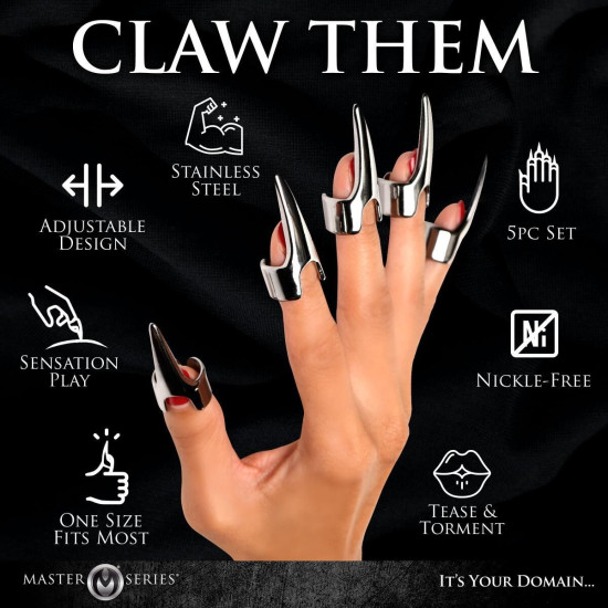 Набор колец с когтями, серебристый Master Series Five-Piece Sensation Claw Rings Silver