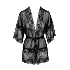 Пеньюар з легкого матеріалу з мереживами, чорний Kissable Midnight Kiss Negligee Black, L/XL