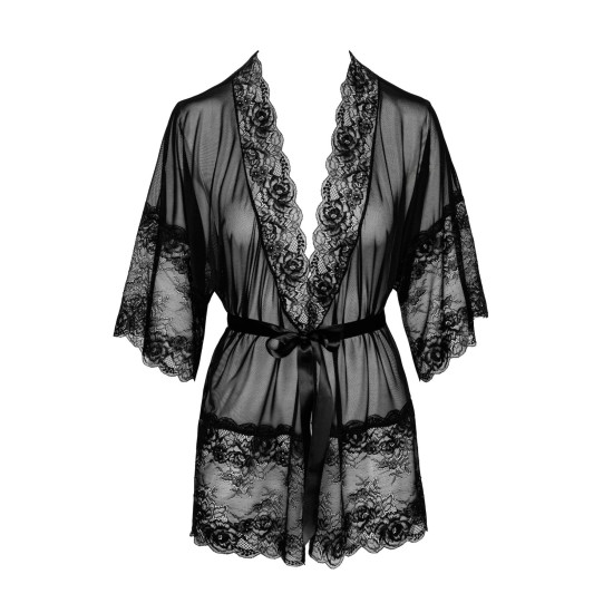 Пеньюар из легкого материала с кружевами, черный Kissable Midnight Kiss Negligee Black, L/XL