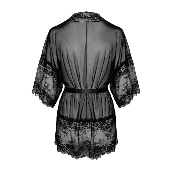 Пеньюар из легкого материала с кружевами, черный Kissable Midnight Kiss Negligee Black, L/XL