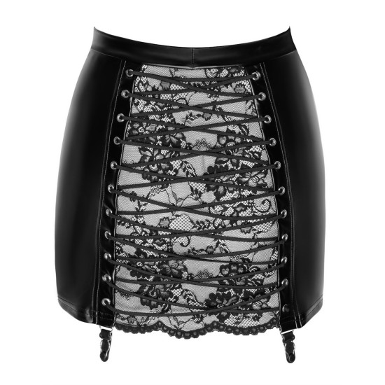 Юбка с кружевом, черная Noir Handmade F341 Powerwetlook and Lace Skirt, XXL